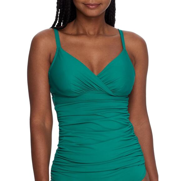 Anne Cole Live In Color Twist Front Shirred Underwire Tankini Swim Top Teal D/DD - Picture 1 of 7